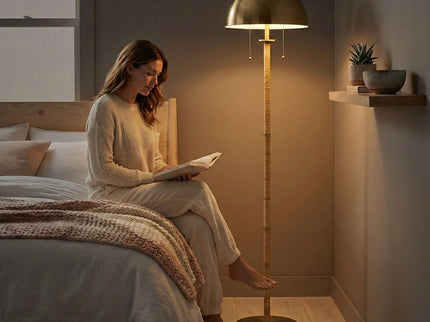 Allure - 2 Light Floor Lamp, Gold, Natural Tube, Double On / Off Pull Chain - Gold / Rattan