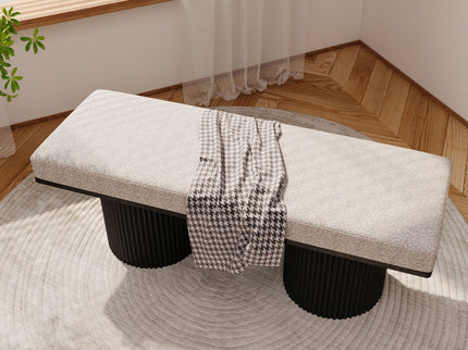 Upholstered Bench With Black Chunky Legs Boucle Contemporary Style Bed-End Bench For Bedroom Living Room - Light Gray