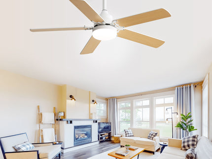 Modern Ceiling Fan With 3 Color Dimmable Light 5 Blades Remote Control Reversible Dc Motor - White