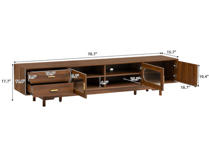 Modern TV Stand With Fluted Glass Doors & 2 Drawers