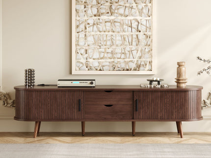 TV Stand For 70" TV, Console With Tambour Doors, Drawers And Built In Power Outlet - Dark Brown