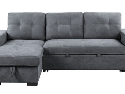 Toby - Woven Fabric Reversible Sleeper Sectional Sofa With Storage Chaise Cup Holder Charging Ports And Pockets