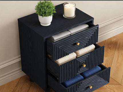 3 Drawer Nightstand - Black - Wood