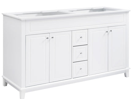 Bathroom Vanity Cabinet Only, 3 Drawers & 4 Doors & Double Layer Shelves - White