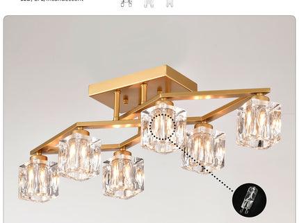 6 Light Crystal Ceiling Light For Dining Room, Modern Ceiling Lamp With Light Fixture For Entryway, Lobby, Kitchen, Bedroom, Living Room, Conference Room, (6*G9 Bulbs Included)