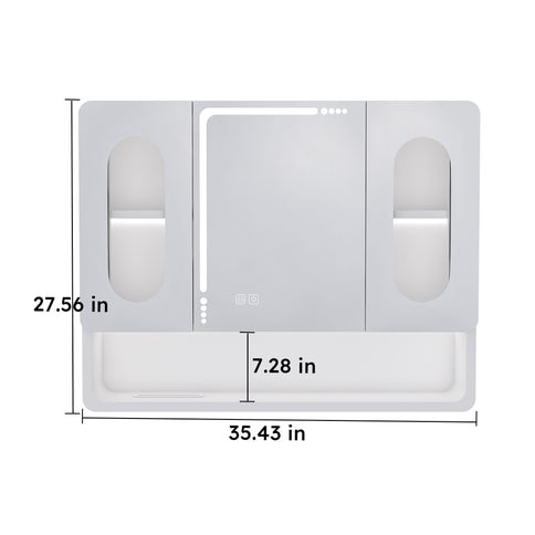 Wall Mounted Bathroom Mirror Cabinet With LED Lights, Anti Fog & Explosion Proof, Touch Control Medicine Cabinet, 3 Color Lighting - White