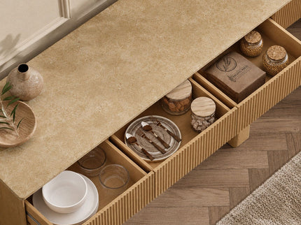Sideboard Buffet Cabinet With 3 Drawers And 4 Doors For Dining Room