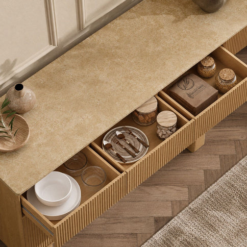 Sideboard Buffet Cabinet With 3 Drawers And 4 Doors For Dining Room
