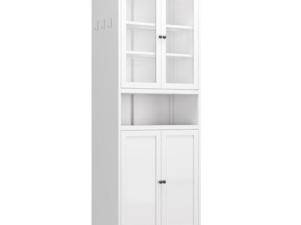 Kitchen Pantry Cabinet Tall Storage With Adjustable Shelves, Heavy Duty Stainless Steel Frame - White