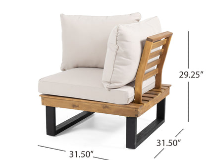 Sebastian - Hand Crafted 4 Piece Sofa Set With Water Resistant Cushions - Beige / Teak