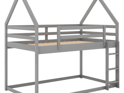Low Bunk Bed With House Shaped Frame And Ladder