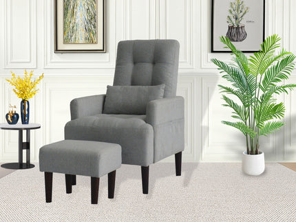 Living Room Sofa Single Chair And Ottoman, Modern Multi-Function Fabric Living Room Sofa Lounge Chair Bed And Stool. Soft Leisure Single Chair Adjustable Into 5 Angles With Sofa Bed