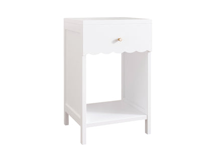 Nightstand With Drawer And Open Shelf, Scalloped Edge Bedside Table