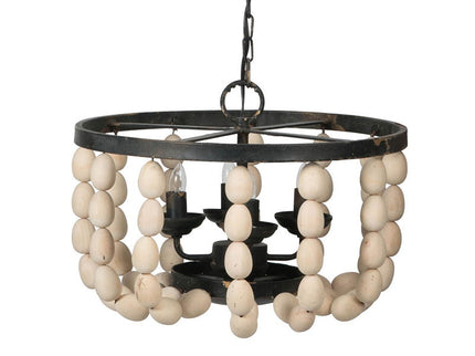 4 Light Wood Chandelier, Hanging Light Fixture With Adjustable Chain For Kitchen, Bulb Not Included - Cream