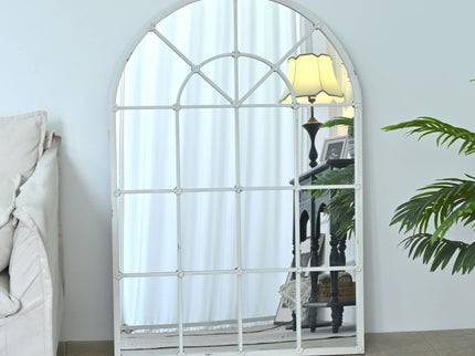 Handmade Arched Mirror, Windows Design For Entryway - White