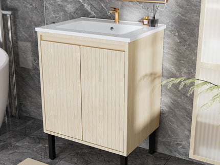 Bathroom Vanity With Ceramic Sink, Floor-Standing Design, Soft-Closing Drawers