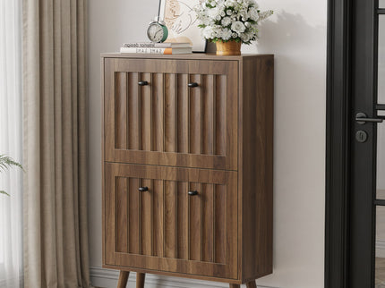Shoe Cabinet, Upright Storage Unit - Walnut