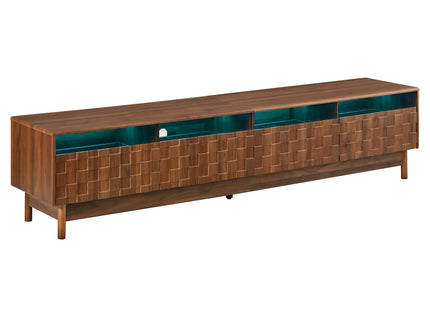 TV Stand With LED Lights And Glass Drawers For Living Room - Walnut