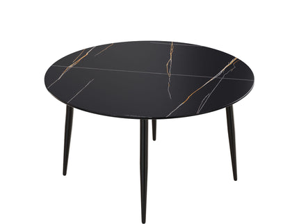 Modern Artificial Stone Round Dining Table With Metal Legs, Can Accommodate 6 People - Black