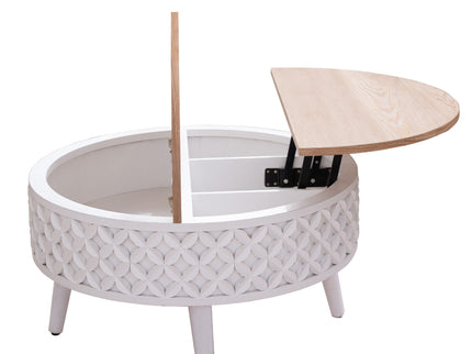 Round Coffee Table With Storage - White / Light Oak