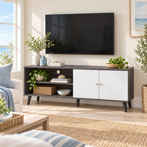 Amidon - TV Stand, With 2 Storage Shelves And 1 Cabinet