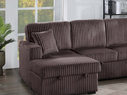 Convertible Sectional, Storage Chaises, Pull Out Middle Section - Chocolate