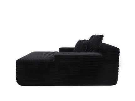 Convertible Chaise Lounge Chair With Wide Armrest & Throw Pillows - Black