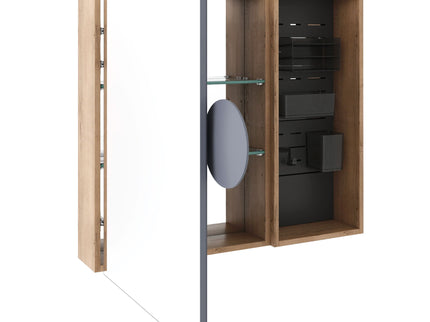 Wall Mounted Bathroom Mirror Cabinet & Adjustable Shelves - Imitative Oak