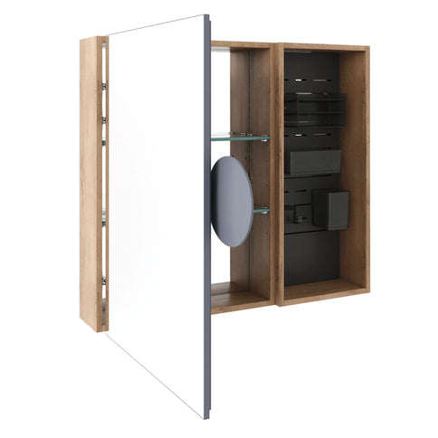 Wall Mounted Bathroom Mirror Cabinet & Adjustable Shelves - Imitative Oak