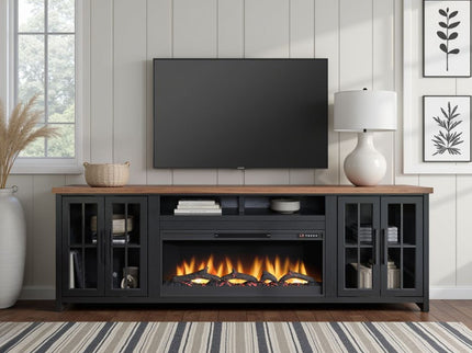 Fireplace TV Stand Console For TVs Up To 100" - Black / Whiskey