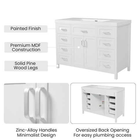 Bathroom Vanity With Sink, 2 Doors 8 Drawers, Soft Close System, Classic Design
