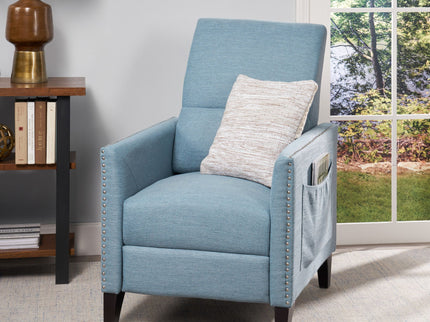 Repose Upholstered Recliner Chair With Nailhead Trim And Side Pocket - Light Blue