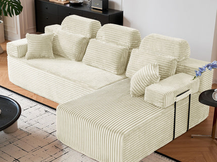 Sectional Sleeper Sofa & Storage Pockets, Modular Couch With Throw Pillows For Living Room