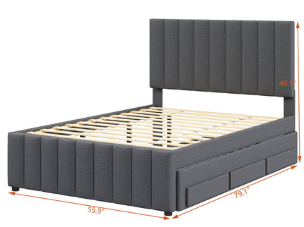 Upholstered Platform Bed With Twin Size Trundle And 3 Drawers
