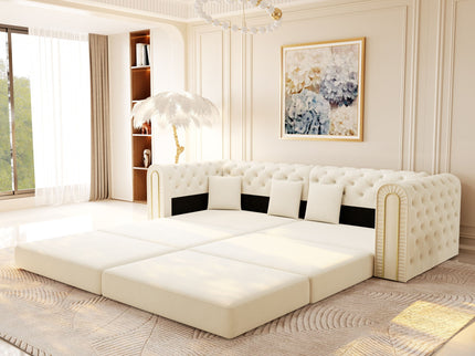 3-In-1 Convertible Sleeper Sofa With Movable Ottoman For Living Room