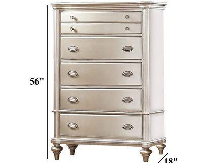 Bedroom Furniture Chest Of Drawers, 5 Drawer Storage - Champagne / Silver / Gray