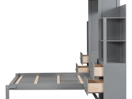 Murphy Wall Bed With LED Lights, Shelves And Drawers