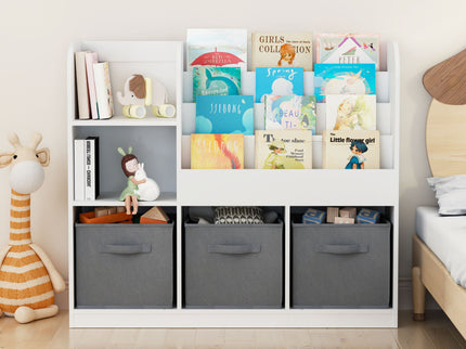 Bookcase And Bookshelf With 3 Collapsible Drawers, Multifunctional Display Stand