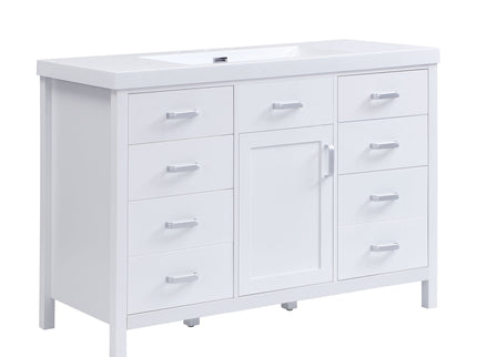 47.25" Modern Bathroom Vanity With Sink, Soft Close Single Door & 6 Drawers - White