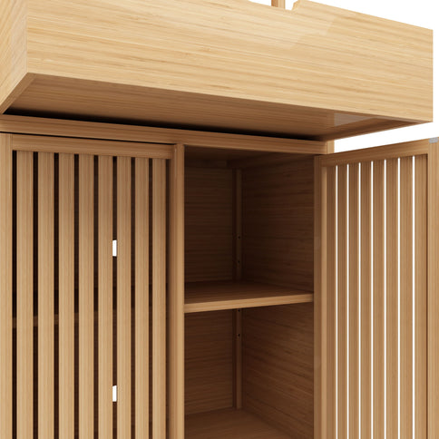 Rustic Cottage Style Double Door Bamboo Storage Cabinet With High Capacity For Main Living Spaces - Natural