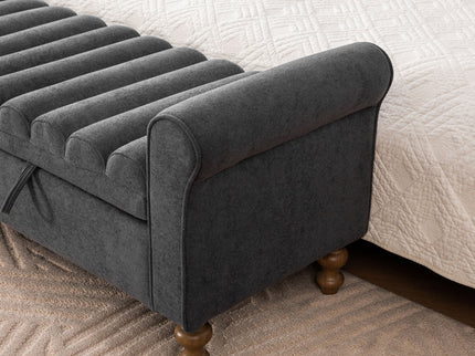 Wide Modern Upholstered Storage Bench With Rolled Armrest