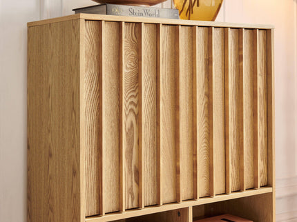 Sideboard Buffet Cabinet With Grille Slat Design With 3 Doors And Adjustable Shelves
