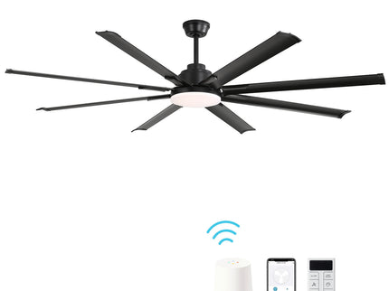 72" Large Design Ceiling Fan With Smart Remote Control, 6 Wind Speed DC Motor For Living Room - Black