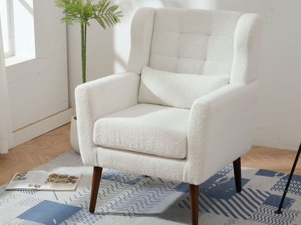 Modern Accent Chair, Arm Chairs For Living Room, Upholstered Mordern Armchair, Comfy Soft Padded Lounge Chair In Small Space, Bedroom, With Pillow, Solid Wood Leg