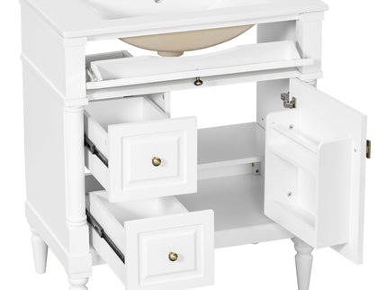 Modern Bathroom Vanity With Sink, Freestanding Cabinet With Flip Drawer & Adjustable Shelf