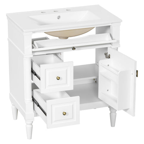 Modern Bathroom Vanity With Sink, Freestanding Cabinet With Flip Drawer & Adjustable Shelf
