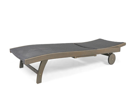 Outdoor Chaise Lounge With Pull Out Tray And Wicker Seat - Gray