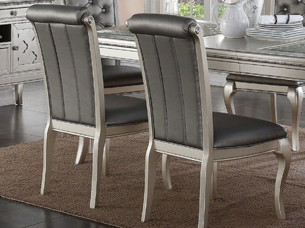 Rectangle Dining Table With Glass Top And 6 Tufted Back Chairs - Gray / Silver