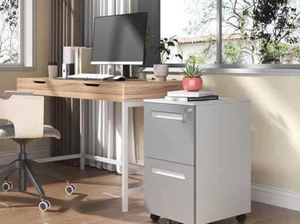 2-Drawer Mobile File Cabinet With Lock,On 360° Wheels, Holds A4/Letter/Legal Files - White