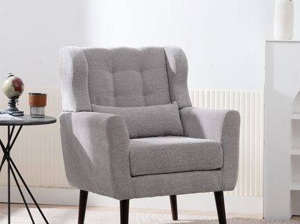 Modern Accent Chair, Arm Chairs For Living Room, Upholstered Mordern Armchair, Comfy Soft Padded Lounge Chair In Small Space, Bedroom, With Pillow, Solid Wood Leg